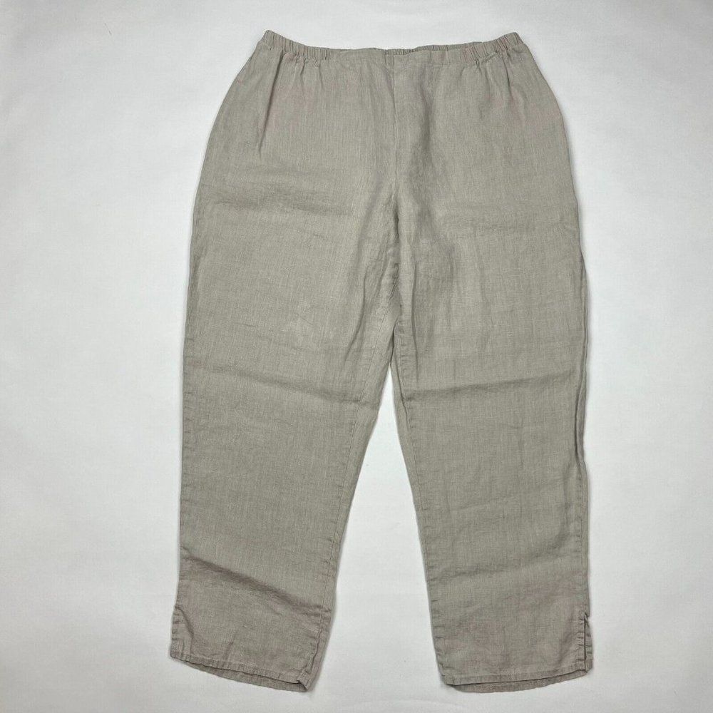 Flax Linen Ankle Pants Tapered Leg Elastic Waist Lightweight Women L Flat Front